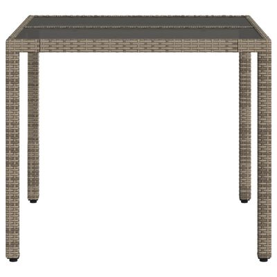 vidaXL Table de jardin dessus en verre Gris 90x90x75 cm Résine tressée