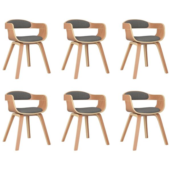 vidaXL Chaise &agrave; manger lot de 6 gris clair bois courb&eacute; et tissu