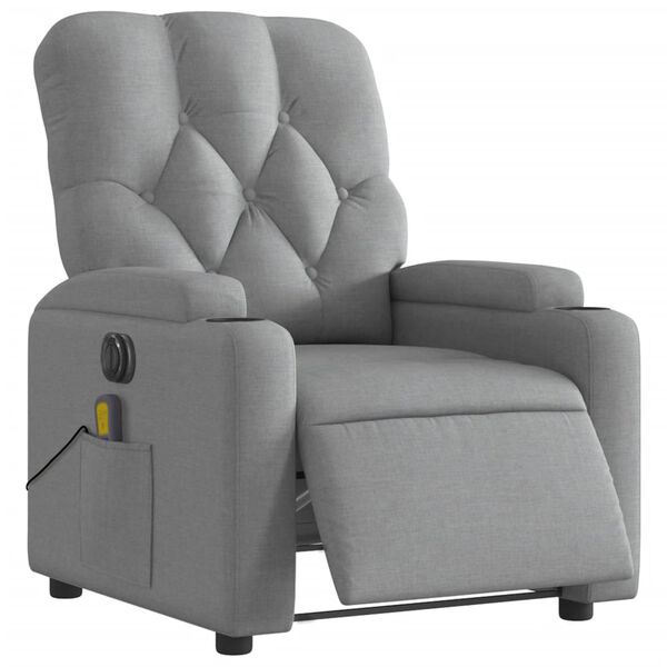 vidaXL Fauteuil de massage inclinable &eacute;lectrique gris clair tissu