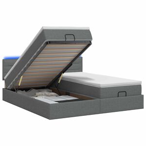 vidaXL Lit coffre avec matelas et LED Gris fonc&eacute; 160 x 200 cm Tissu