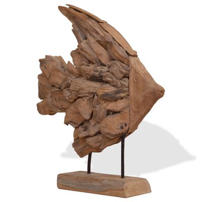 vidaXL Sculpture sous forme de poisson Teck 40 x 12 x 57 cm
