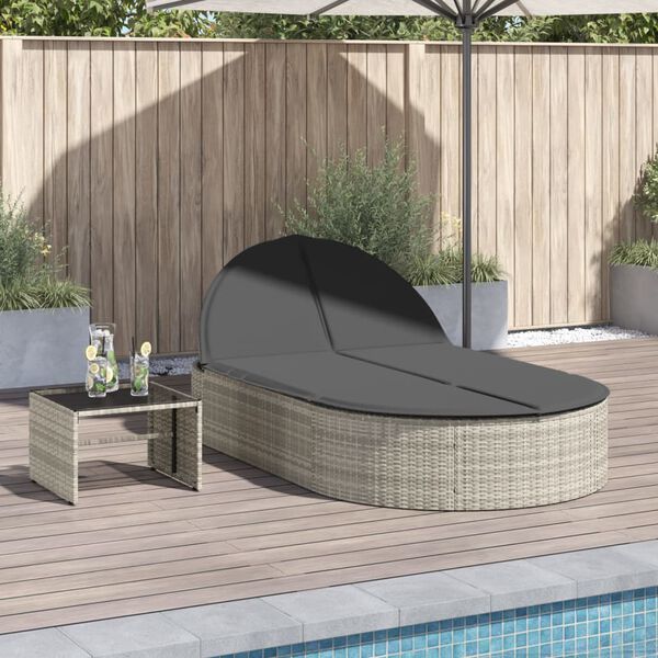 vidaXL Chaise longue double avec coussins gris clair r&eacute;sine tress&eacute;e