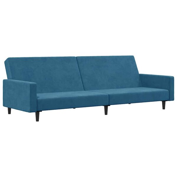 vidaXL Canap&eacute;-lit &agrave; 2 places avec repose-pied bleu velours