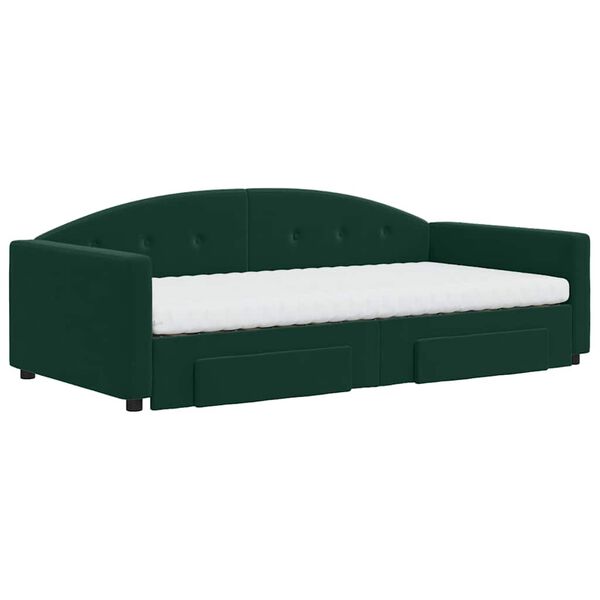 vidaXL Lit de jour et gigogne et tiroirs vert fonc&eacute; 100x200 cm velours
