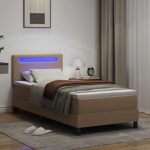 vidaXL Lit &agrave; ressorts avec matelas Cappuccino 90 x 200 cm Simili cuir