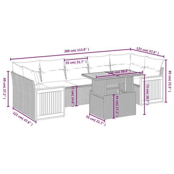 vidaXL Salon de jardin avec coussins 8 pcs beige r&eacute;sine tress&eacute;e