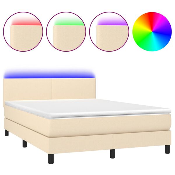 vidaXL Sommier &agrave; lattes de lit avec matelas LED Cr&egrave;me 140x200 cm Tissu