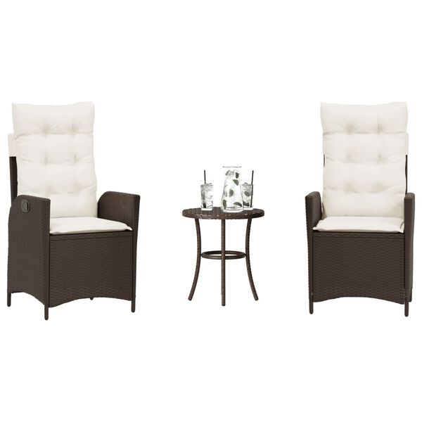 vidaXL Ensemble de bistro 3 pcs avec coussins marron r&eacute;sine tress&eacute;e