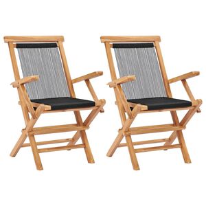 vidaXL Chaises pliantes (2 pi&egrave;ces) en teck massif et corde