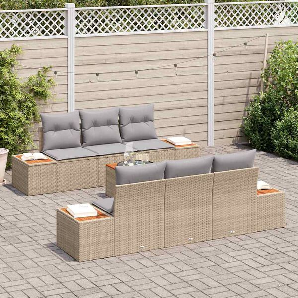 vidaXL Ensemble de canap&eacute; de jardin 7 pcs Beige Poly rotin
