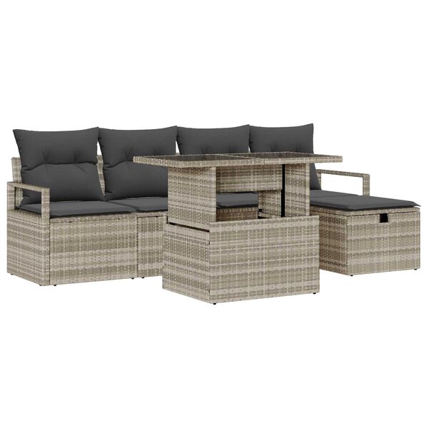 vidaXL Ensemble de canap&eacute; de jardin 6 pcs Gris clair Poly rotin