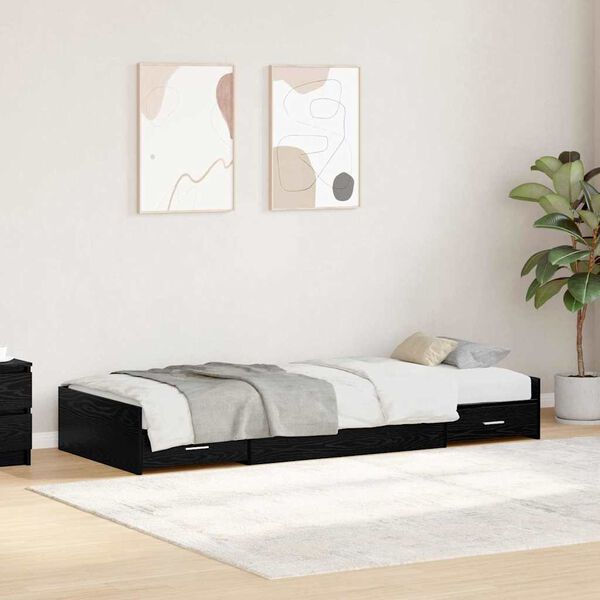 vidaXL Cadre de lit Ch&ecirc;ne noir 90 x 200 cm Bois d'ing&eacute;nierie