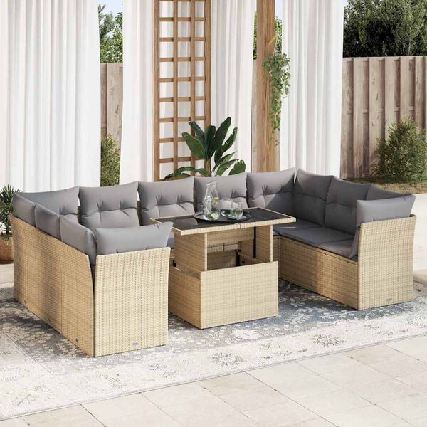 vidaXL Salon de jardin avec coussins 10 pcs beige r&eacute;sine tress&eacute;e