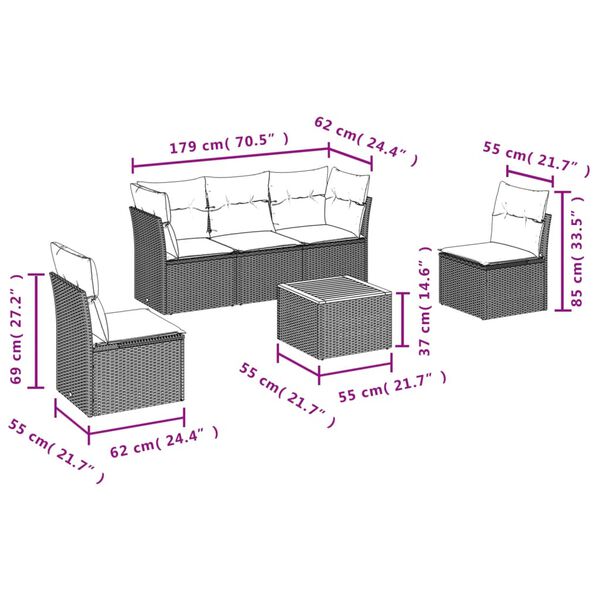 vidaXL Salon de jardin 6 pcs avec coussins noir r&eacute;sine tress&eacute;e