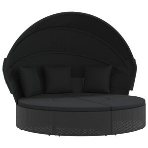 vidaXL Lit de repos d'ext&eacute;rieur avec auvent et coussins r&eacute;sine tress&eacute;e