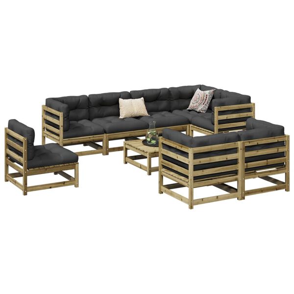 vidaXL Salon de jardin 9 pcs avec coussins bois de pin impr&eacute;gn&eacute;