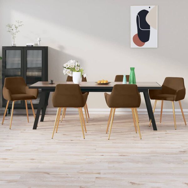 vidaXL Chaises &agrave; manger lot de 6 marron velours