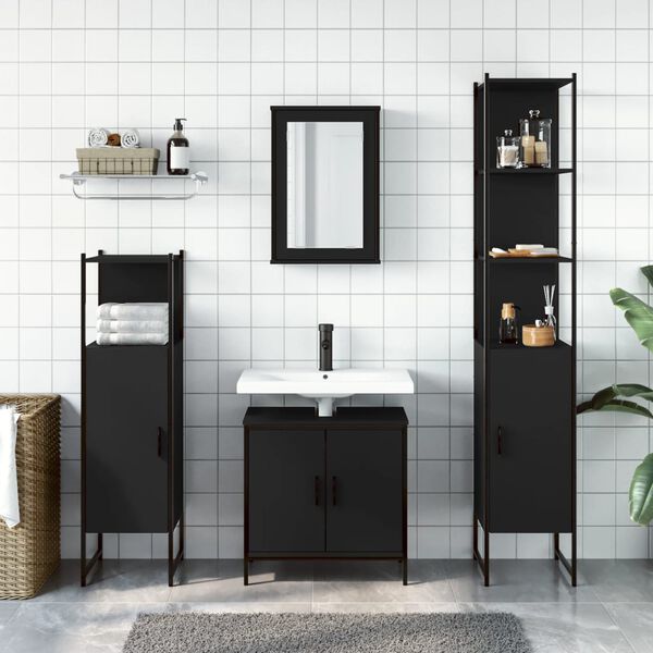 vidaXL Ensemble de meubles salle de bain 4 pcs noir bois d'ing&eacute;nierie