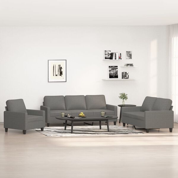 vidaXL Ensemble de canap&eacute;s 3 pcs avec coussins Gris fonc&eacute; Tissu