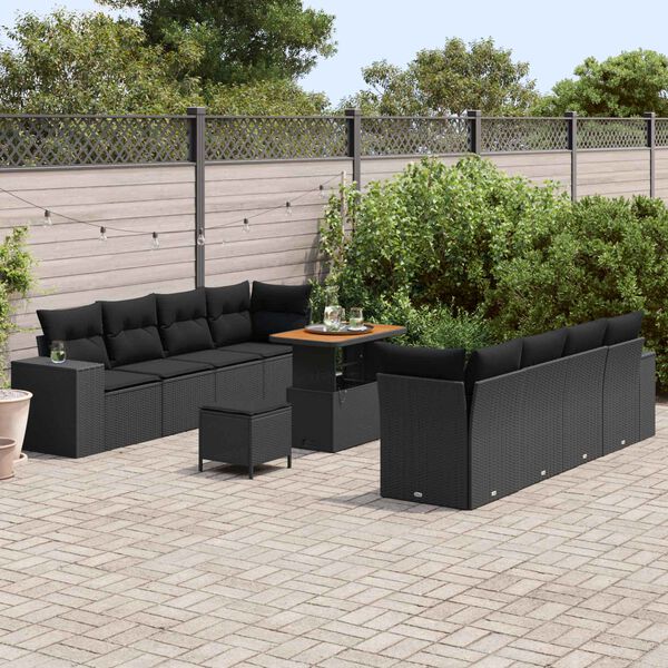 vidaXL Ensemble de canap&eacute; de jardin avec coussin 11 pcs Noir polyrotin