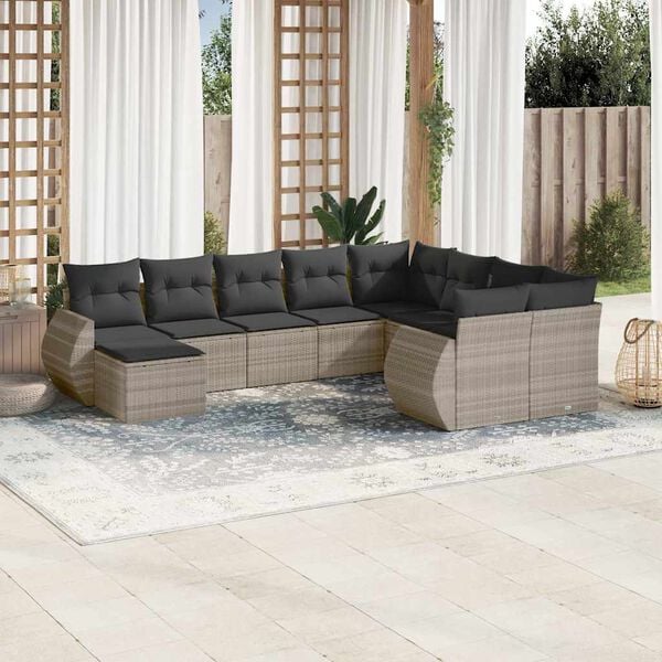 vidaXL Salon de jardin avec coussins 10 pcs gris clair r&eacute;sine tress&eacute;e
