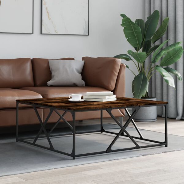 vidaXL Table basse ch&ecirc;ne fum&eacute; 100x100x40 cm bois d'ing&eacute;nierie