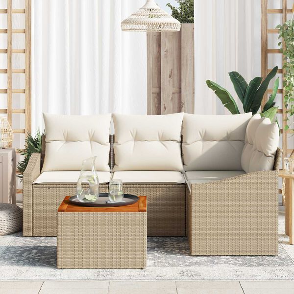 vidaXL Ensemble de canap&eacute; de jardin 5 pcs Beige et cr&egrave;me polyrotin