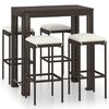 vidaXL Meuble de bar de jardin 5 pcs et coussins R&eacute;sine tress&eacute;e Marron