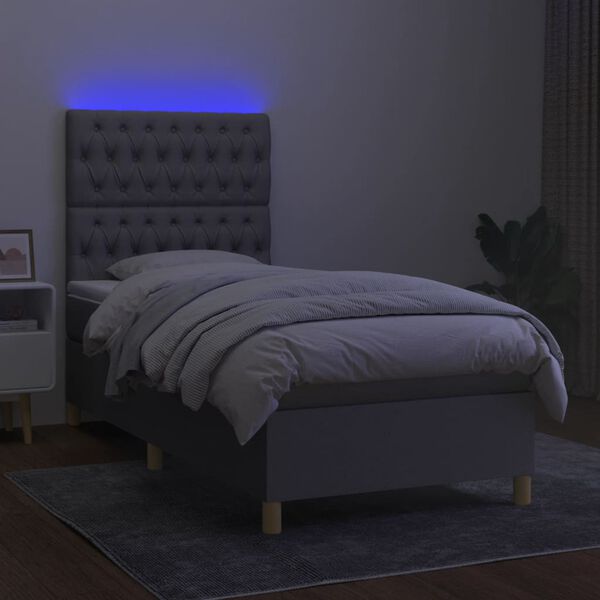 vidaXL Sommier &agrave; lattes de lit et matelas et LED Gris clair 90x190cm