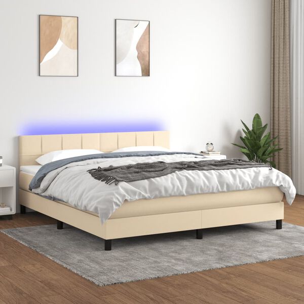 vidaXL Sommier &agrave; lattes de lit avec matelas LED Cr&egrave;me 160x200 cm Tissu