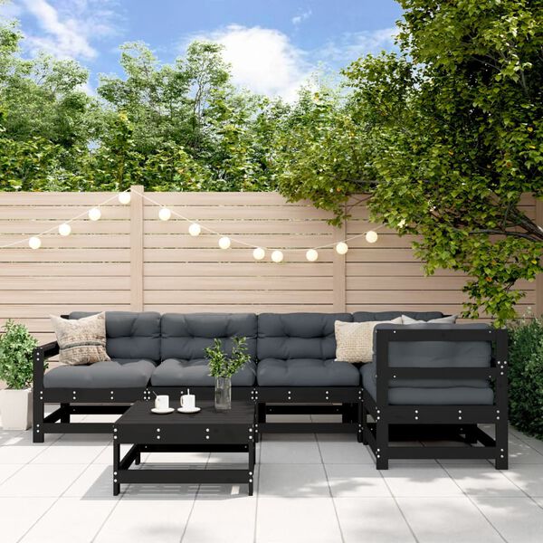 vidaXL Salon de jardin 6 pcs avec coussins noir bois massif