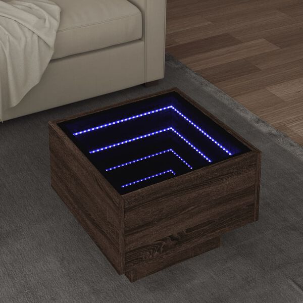 vidaXL Table d'appoint et LED ch&ecirc;ne marron 40x40x30 cm bois ing&eacute;nierie