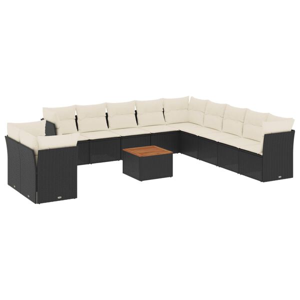 vidaXL Salon de jardin 12 pcs avec coussins noir r&eacute;sine tress&eacute;e