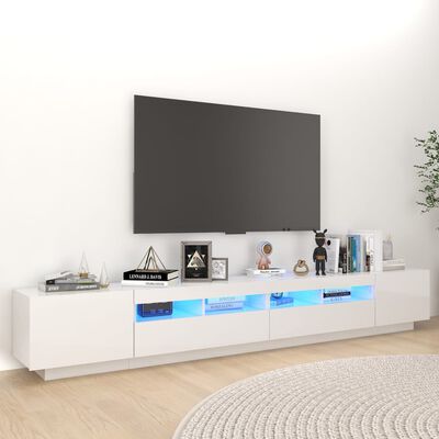 vidaXL Meuble TV avec lumières LED Blanc brillant 260x35x40 cm