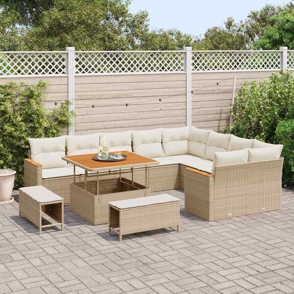 vidaXL Ensemble de canap&eacute; de jardin 12 pcs Beige Poly Rattan