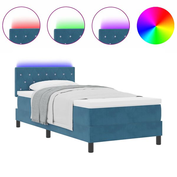 vidaXL Lit &agrave; ressort LED avec matelas Bleu fonc&eacute; 100 x 200 cm Velours