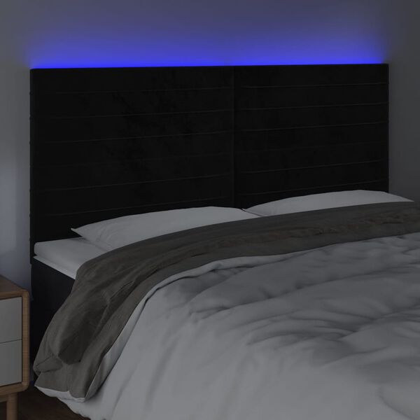 vidaXL T&ecirc;te de lit &agrave; LED Noir 200x5x118/128 cm Velours