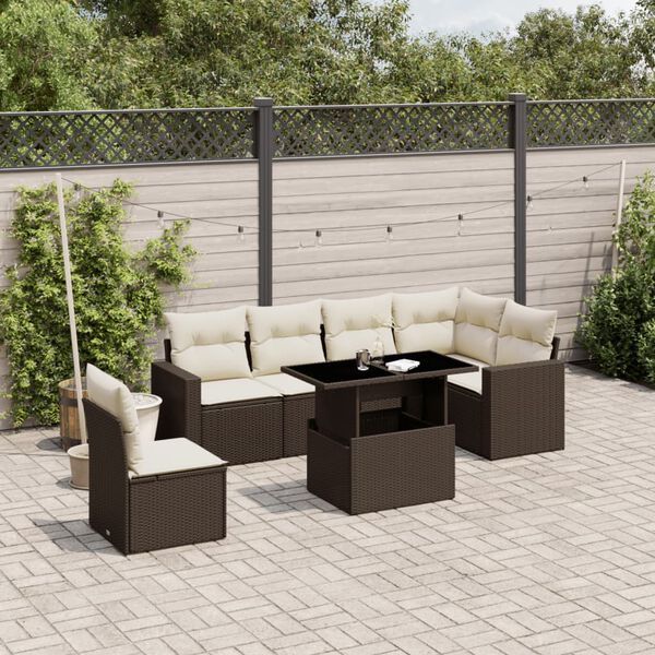 vidaXL Salon de jardin avec coussins 7 pcs marron r&eacute;sine tress&eacute;e