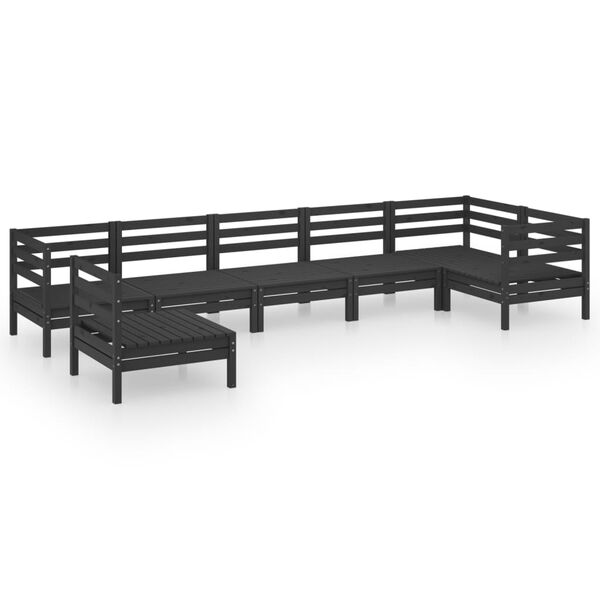 vidaXL Salon de jardin 7 pcs Bois de pin massif Noir
