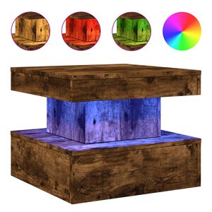 vidaXL Table basse avec lumi&egrave;res LED ch&ecirc;ne fum&eacute; 50x50x40 cm