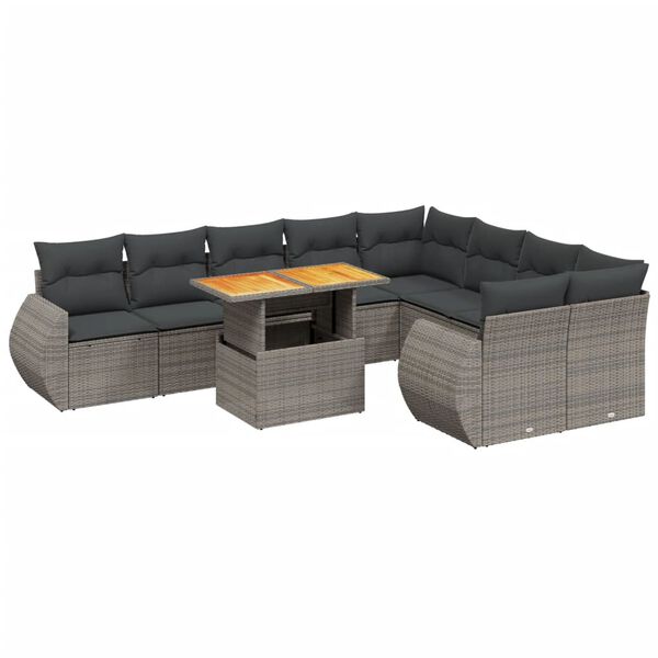 vidaXL Salon de jardin avec coussins 10 pcs gris r&eacute;sine tress&eacute;e