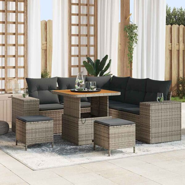 vidaXL Ensemble de canap&eacute; de jardin avec coussin 8 pcs Gris
