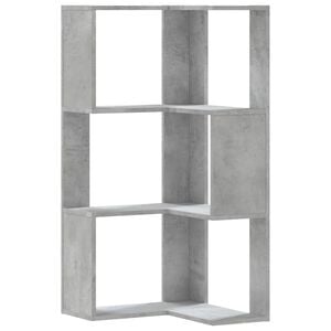 vidaXL Biblioth&egrave;que d'angle &agrave; 3 niveaux gris b&eacute;ton bois d'ing&eacute;nierie