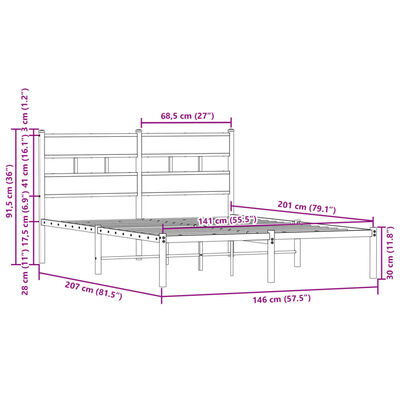 vidaXL Cadre de lit sans matelas avec tête de lit 140x200 cm