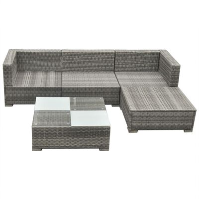 vidaXL Salon de jardin 5 pcs avec coussins résine tressée gris