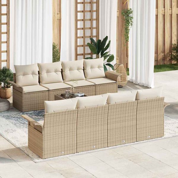 vidaXL Ensemble de canap&eacute; de jardin 9 pcs Beige et cr&egrave;me polyrotin