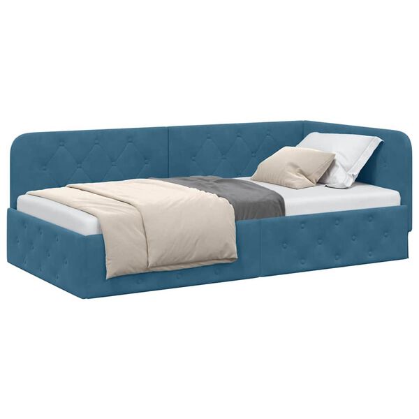 vidaXL Cadre de lit d'angle avec t&ecirc;te de lit Bleu 90 x 190 cm Velours