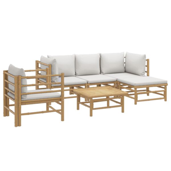 vidaXL Salon de jardin 6 pcs avec coussins gris clair bambou