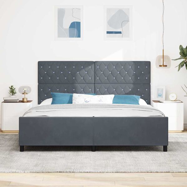 vidaXL Lit &agrave; ressorts avec t&ecirc;te de lit Gris fonc&eacute; 200 x 200 cm Velours