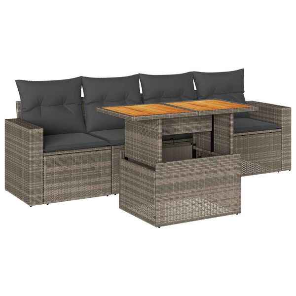 vidaXL Salon de jardin 5 pcs avec coussins gris r&eacute;sine tress&eacute;e